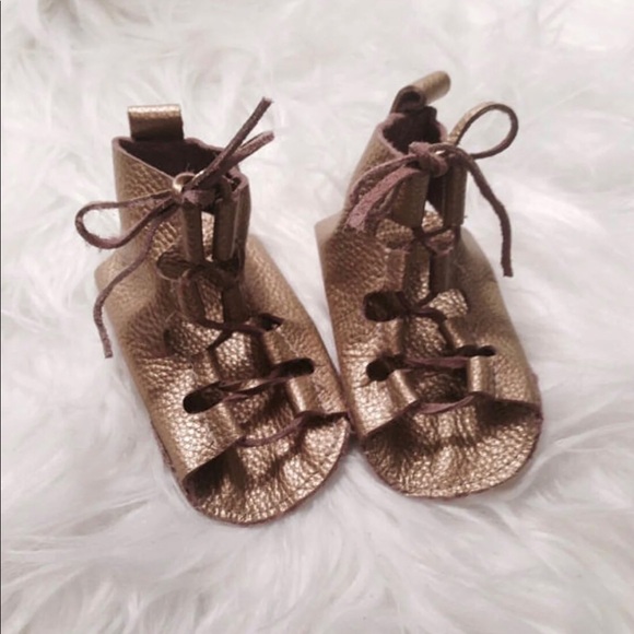 Real leather lace up Moccasins -gold - Picture 1 of 4